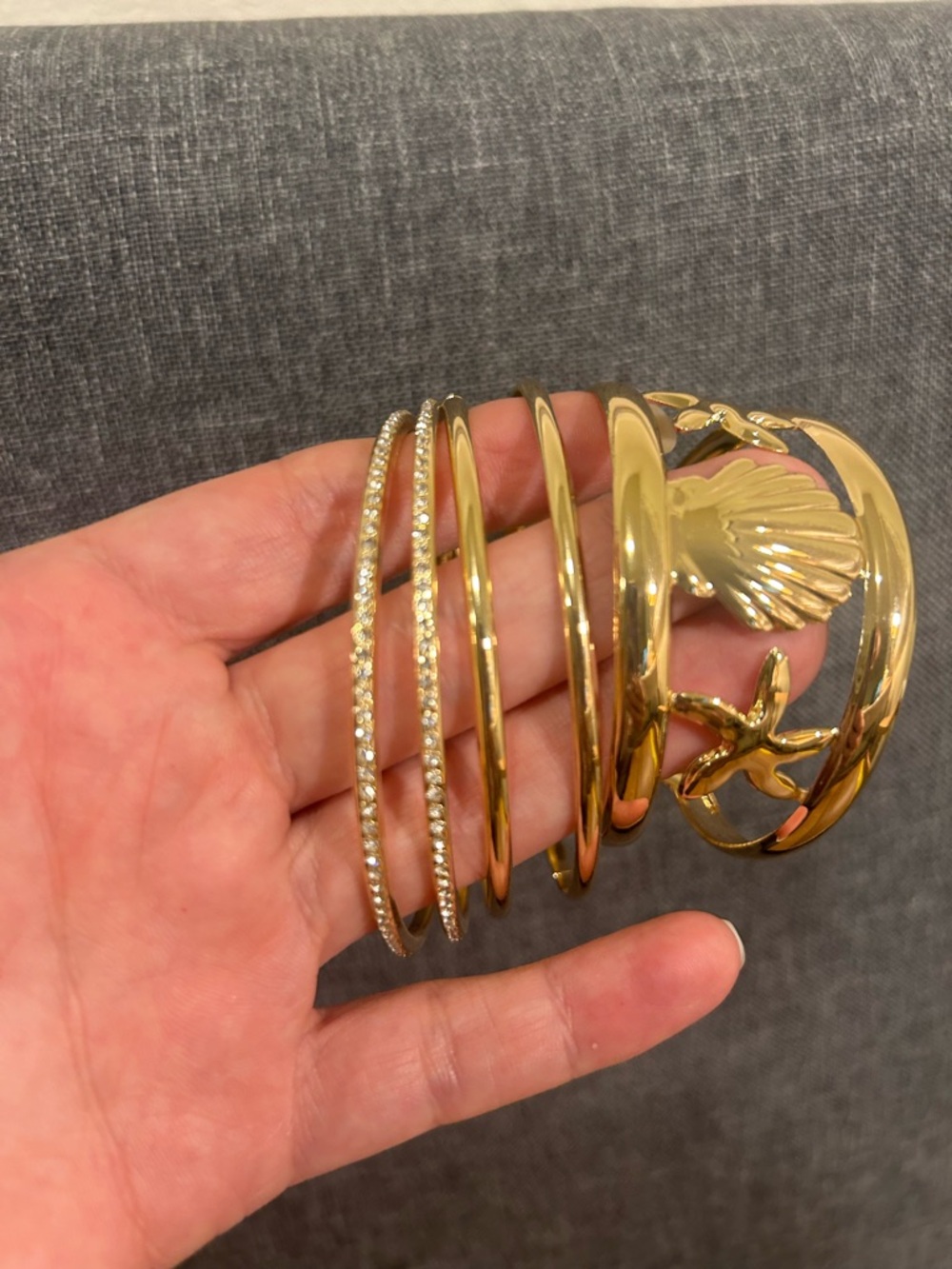 Zara Gold Seashell and Starfish Bangle Stack - Picture 3 of 4
